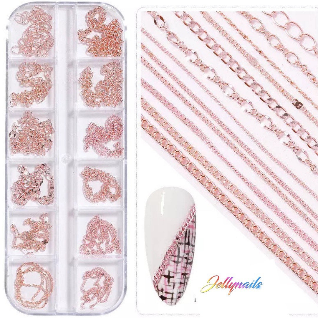 Rose gold nail art chains 3D Decoration charms