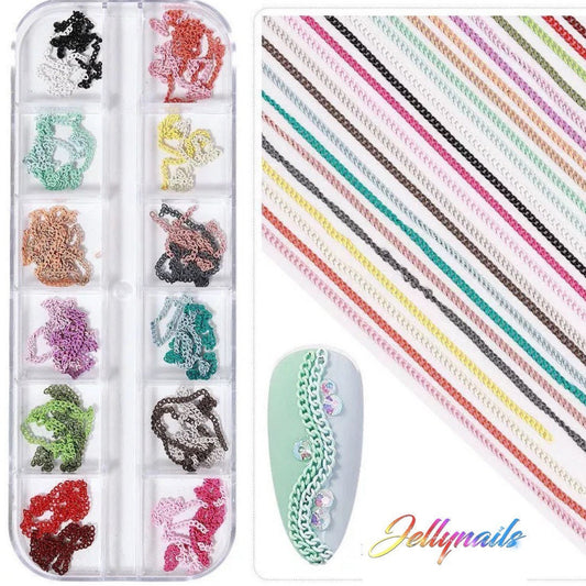 Multi Pastel colors nail art chains  24 colors in box 3D Decoration charms