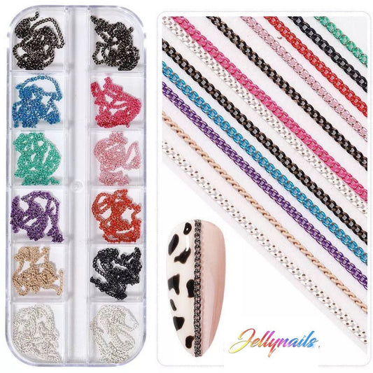 Multiple colors nail art chains 3D Decoration charms Jewelry Metal Chains Accessories