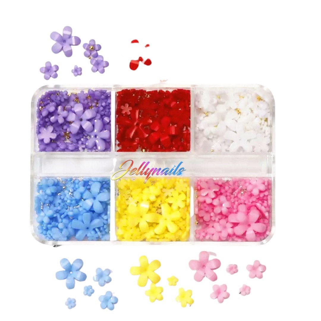 Resin Mini 5 Patel flowers with beads in case mix colors 3D nail art