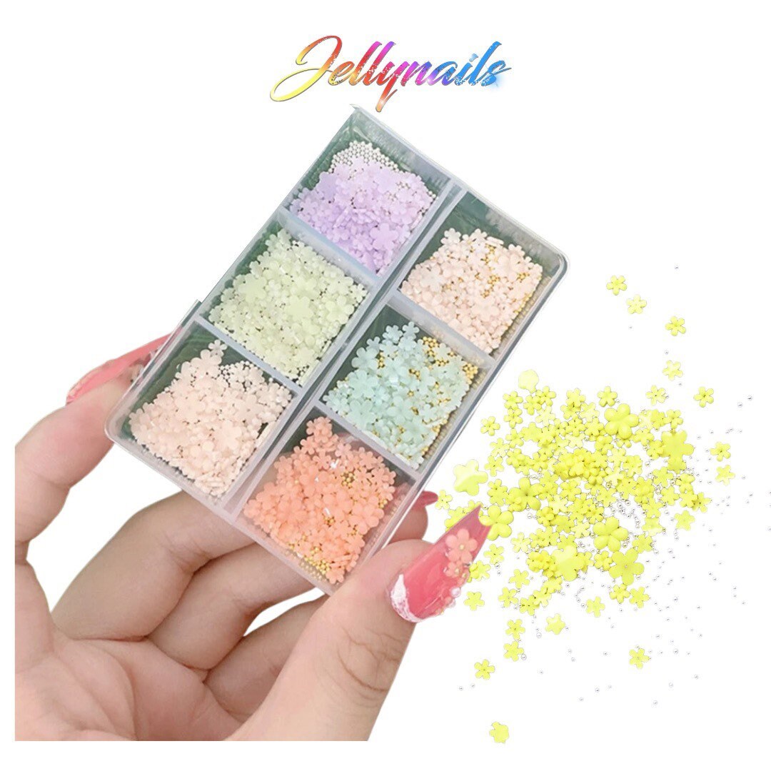 Resin Mini 5 Patel flowers with beads in case mix colors 3D nail art