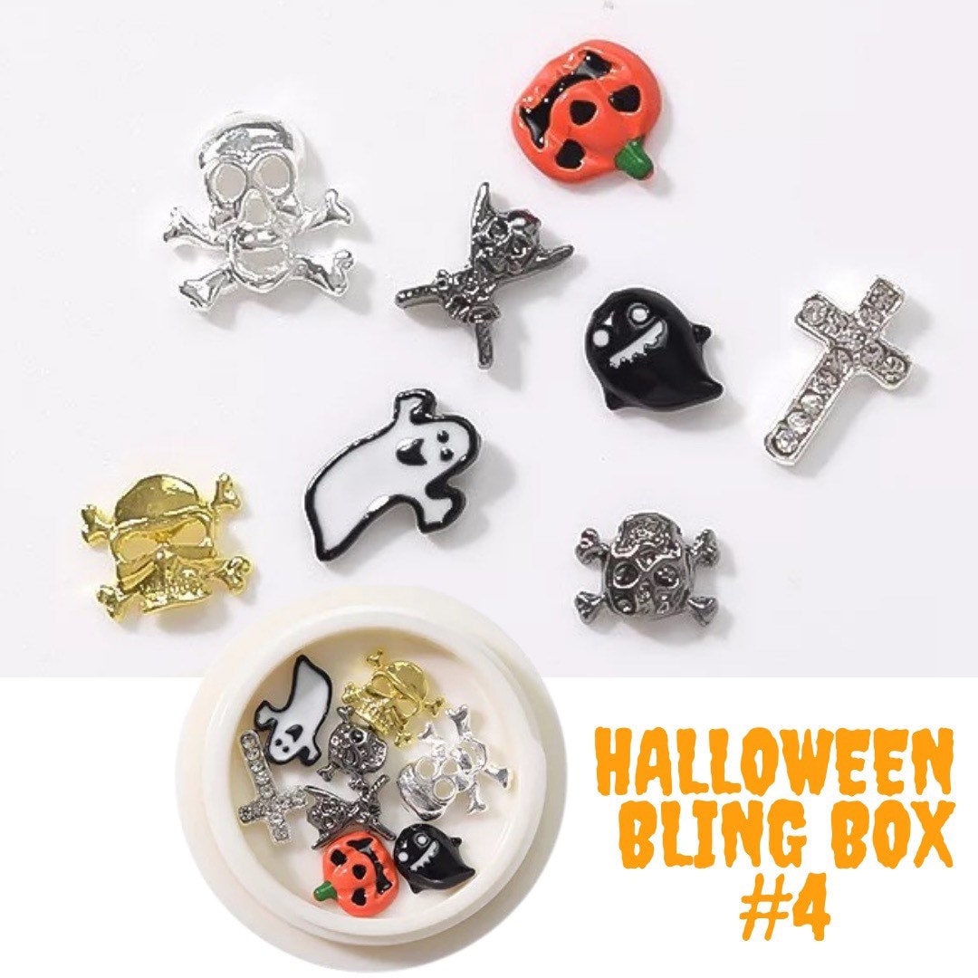 Halloween bling box 1 skulls nail art Jewelry crystals alloy 3D Decoration