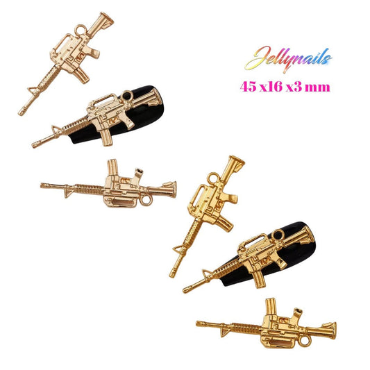 Nail Art Jewelry Pistols Guns silver, gold, chrome, rose gold 3D Decoration