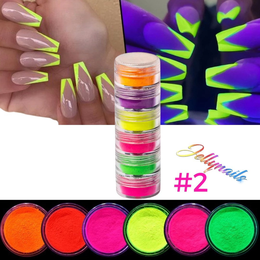 6 fluorescent Neon Pigments powders colors mix glitter nail art.#2 makeup shadows