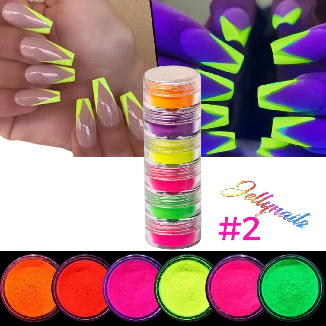 6 fluorescent, Matte Neon Pigments powders colors mix nail art.