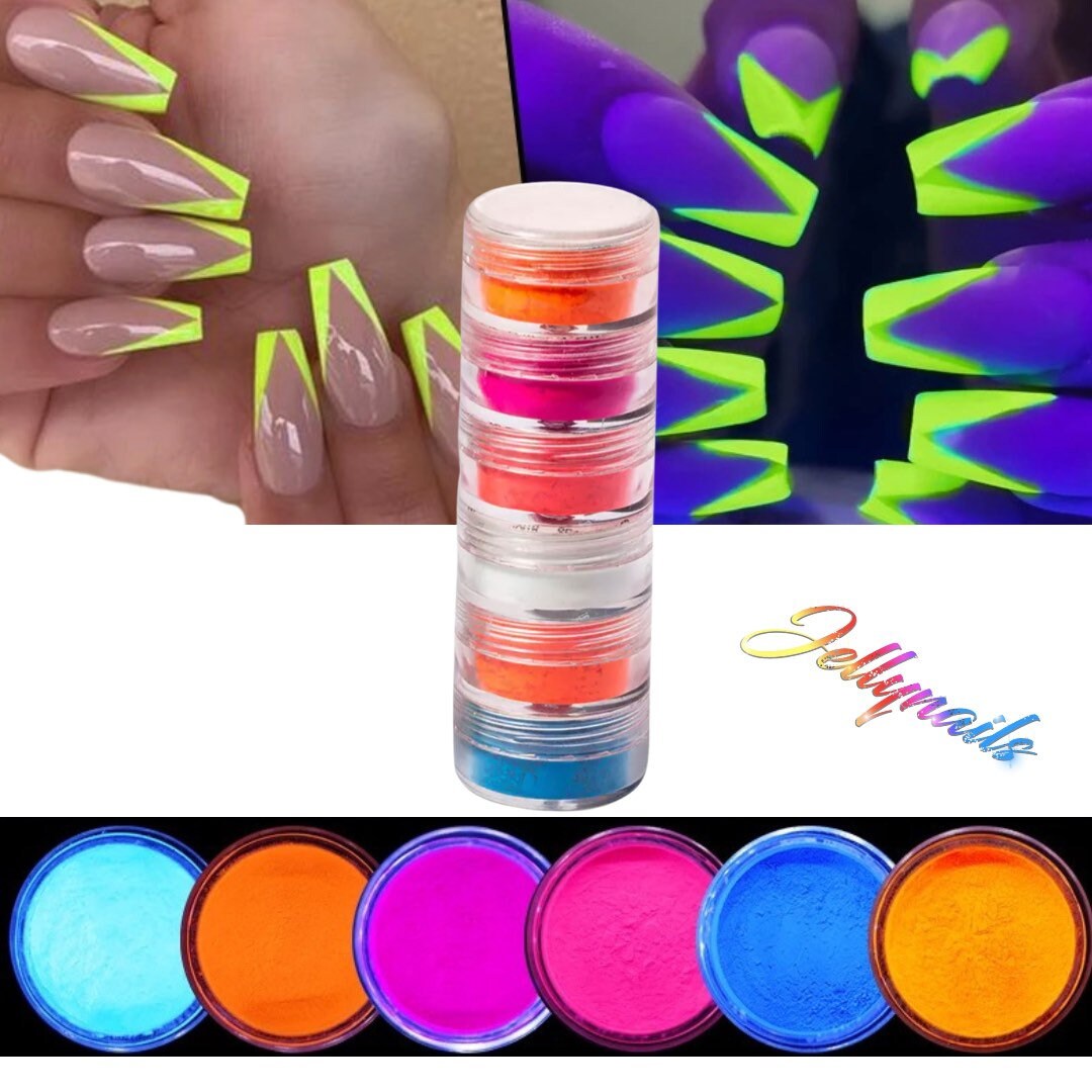 6 fluorescent, Matte Neon Pigments powders colors mix nail art.