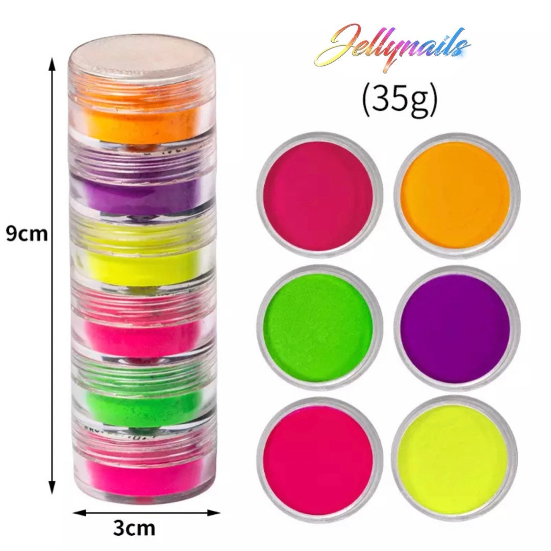 6 fluorescent Neon Pigments powders colors mix glitter nail art.#2 makeup shadows