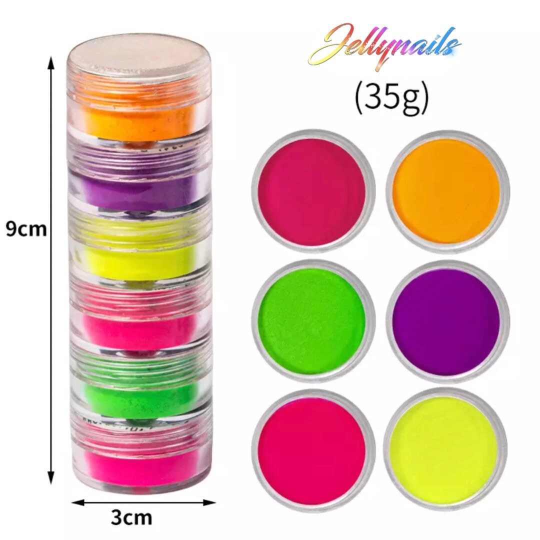 6 fluorescent, Matte Neon Pigments powders colors mix nail art.