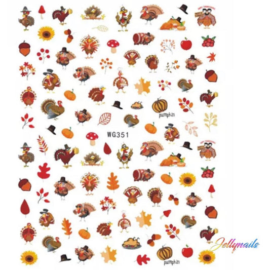 Thanksgiving, Turkey, leaves, acorn, Sunflower decals stickers nail art